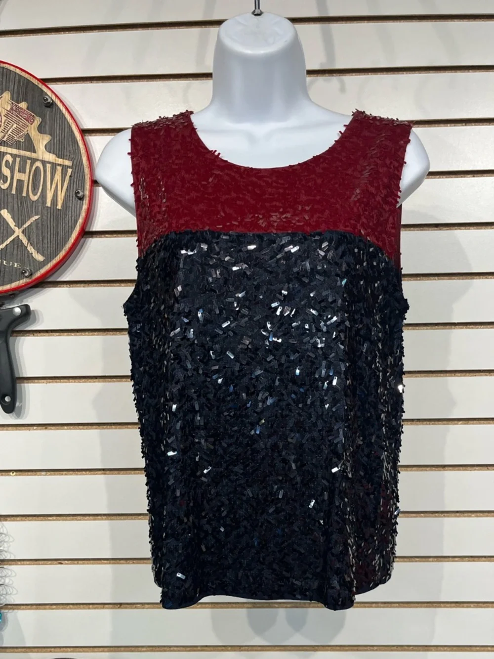 J. Crew navy & red sequined top size small